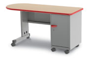Cascade Teacher Desk, Right-hand w/ two 3" and one 12" Tote (w/ Door)