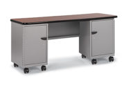 Cascade® Teacher Desk, Double Pedestal, w/ twelve 3" Totes (w/ Doors)