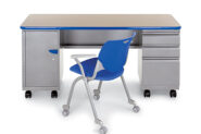 Cascade Teacher Desk, Double Pedestal, w/ two 3" one 12" Tote (w/ Door) & Box / Box / File Ped