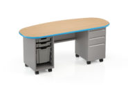 Cascade Teacher Desk, Double Bullet, w/ two 3", one 12" Tote (Open) & Box / Box / File Ped
