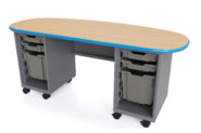 Cascade Teacher Desk, Double Bullet, w/ four 3", two 12" Totes (Open)