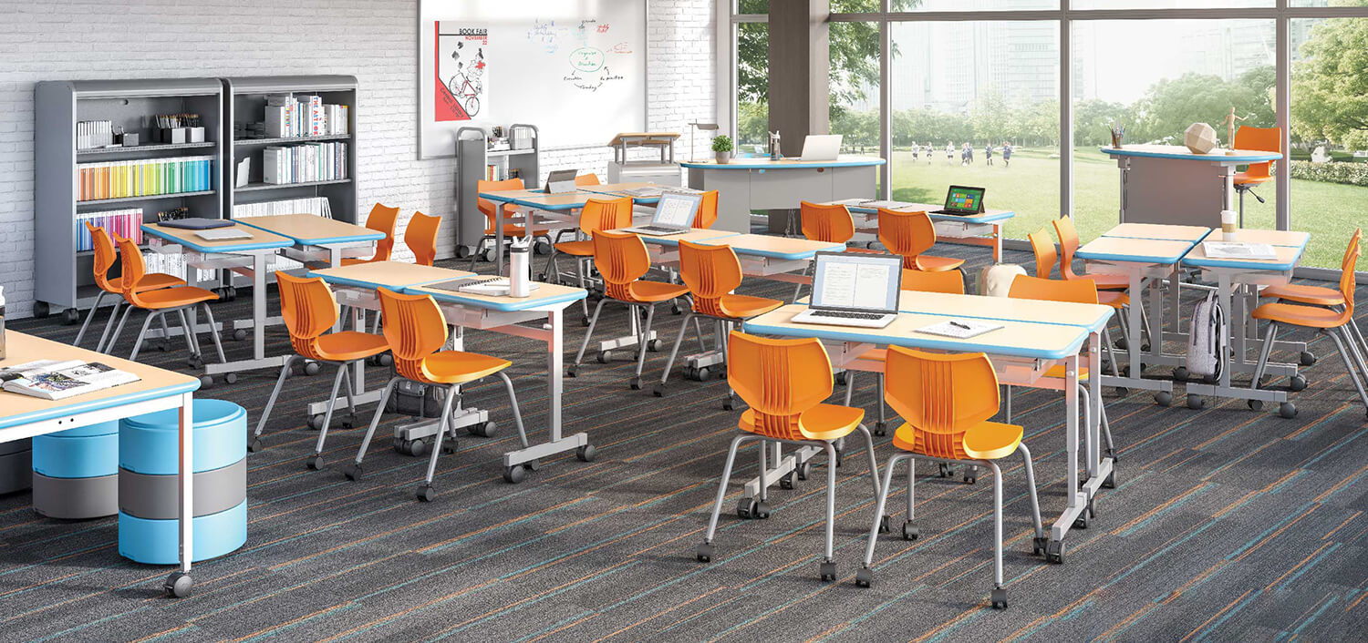 school desk and chair in classroom